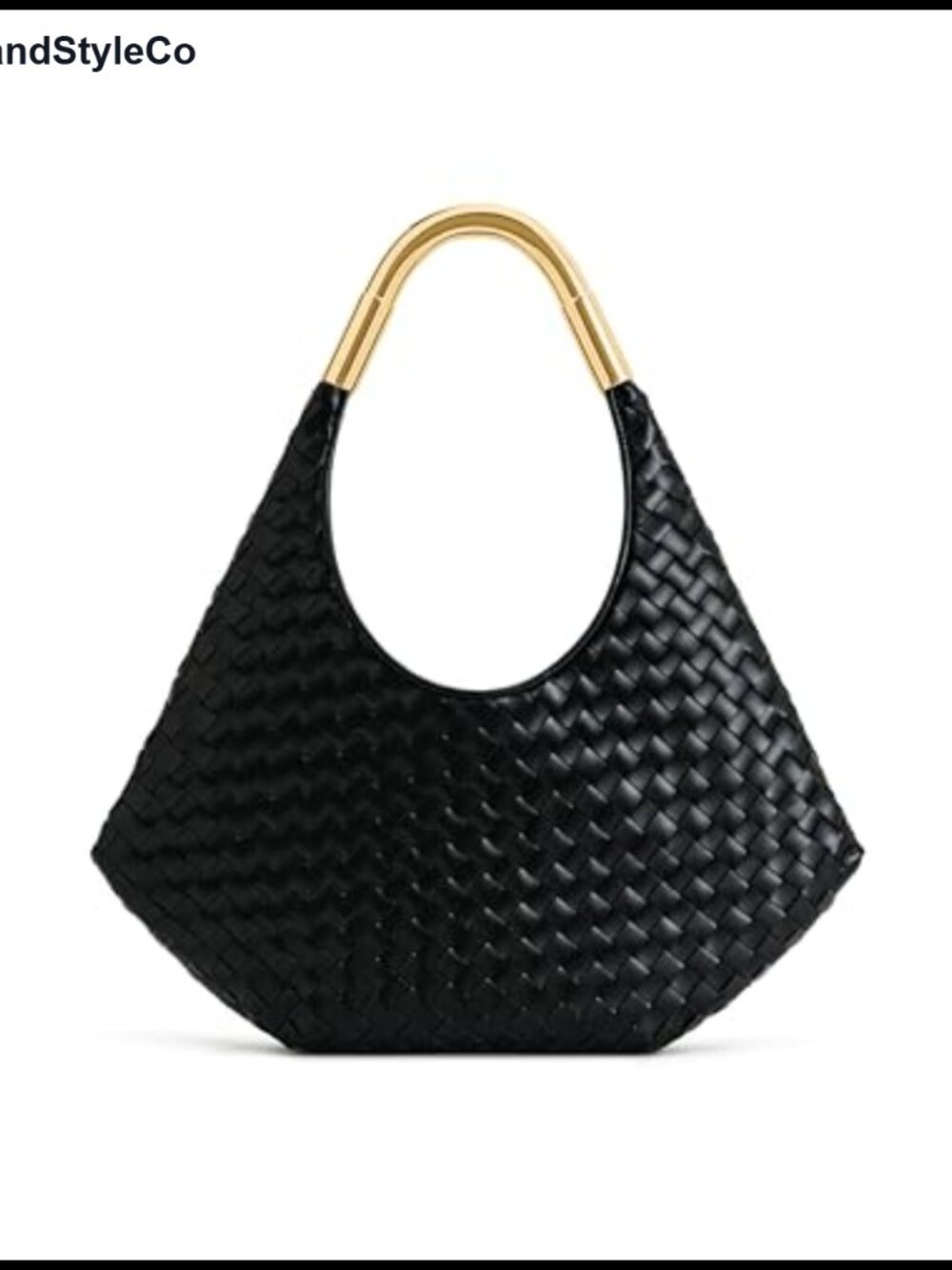 Hand-Woven Vegan Leather Hobo Bag with Metal Handle and Gold Hardware